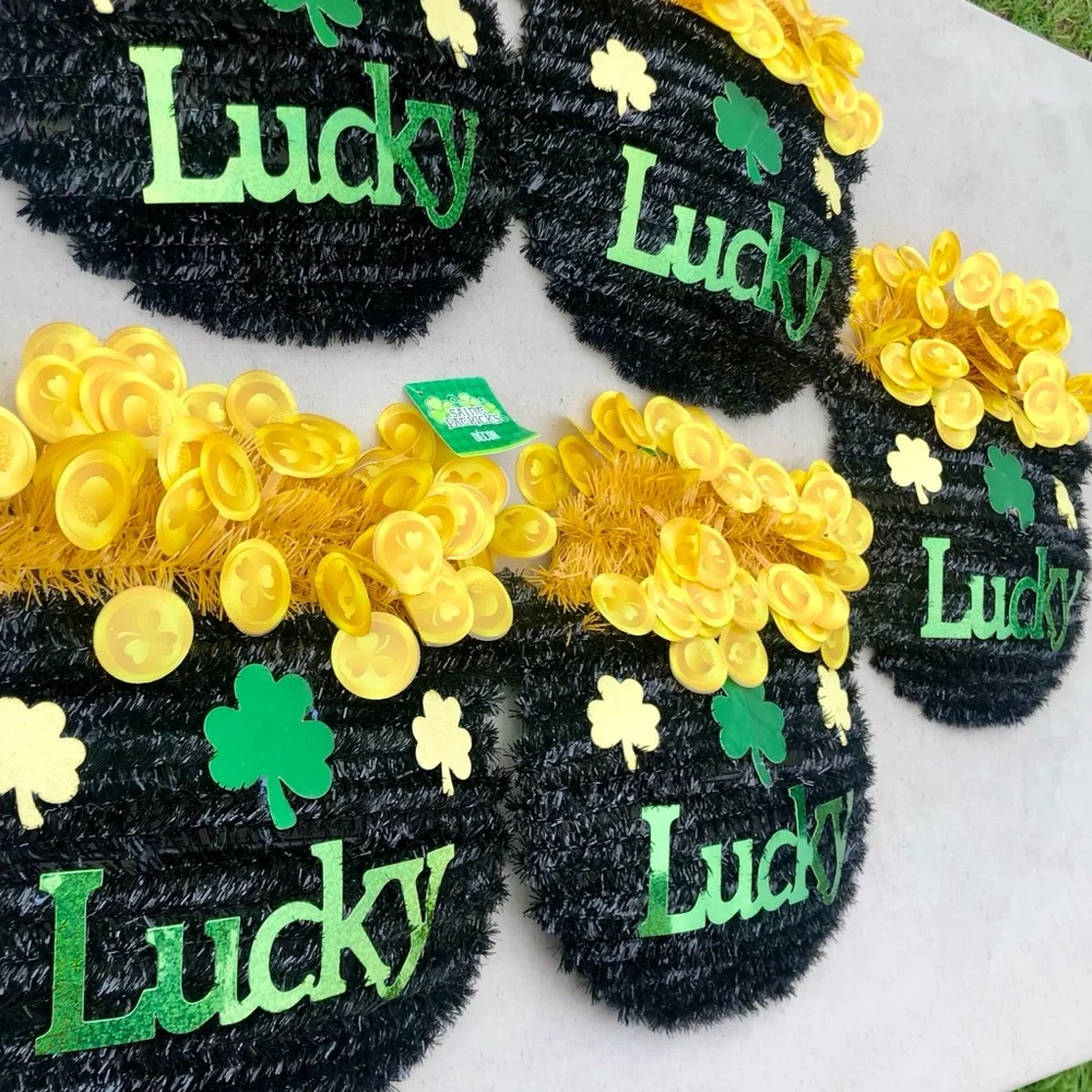 3D St. Patrick’s Day Pots of Gold Lucky Decor Wall Hanging New Coins-5 Total